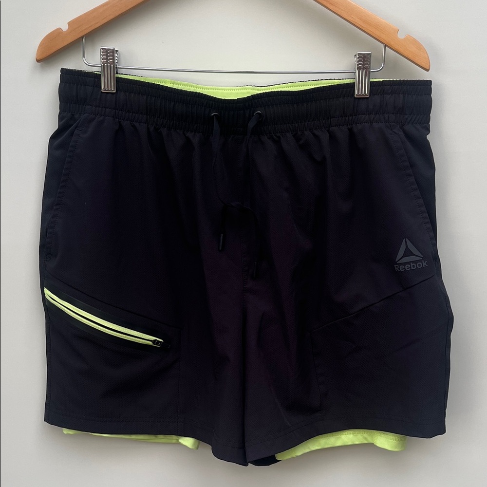 Reebok Men's Black Shorts with Neon Accents